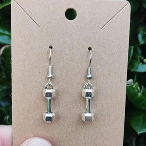 Silver Dumbbell Earrings, Weightlifting, Weights Earrings, Fitness, Gift for Weight Lifter, Body Builder, Fitness Instructor, Exercise