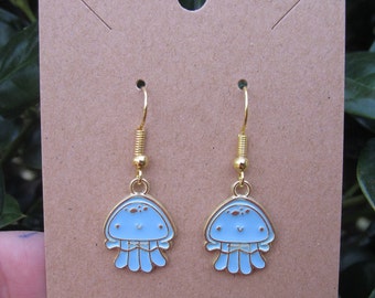 Dainty Light Blue Jellyfish Earrings, Sea Jellie Earrings, Man of War, Sea Creature, Fish, Ocean, Aquarium, Aquatic, Tentacles, Gift for Her