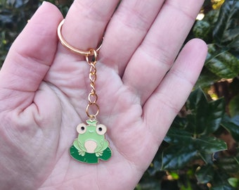 Frog Keychain, Frog on Lily Pad Keychain, Frog Backpack Clip