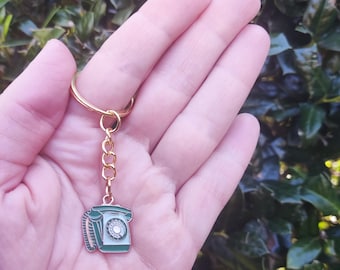 Retro Green Phone Keychain, Rotary Phone Keychain, Classic Phone, Old School, Retro Keyring, Throwback, Gift for Her