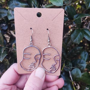 Large Face Earrings, Face Outline, Abstract Face, Picasso Face Earrings, Gold or Silver