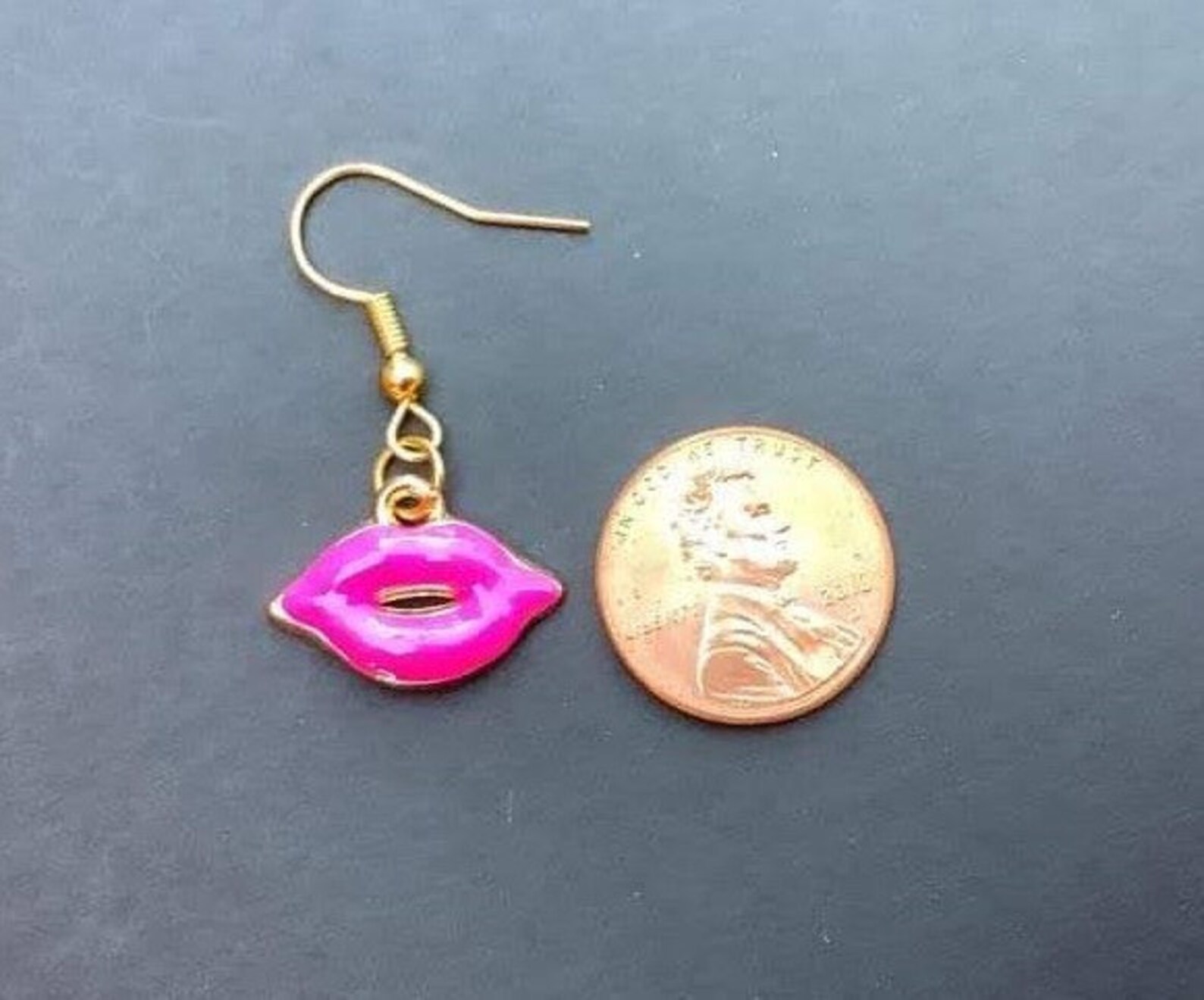 Pink Lip Dangle Charm Earrings Kissy Lip Earrings Gift For Etsy