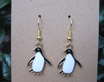 Penguin Earrings, Gold Plated, Bird Earrings, Animal Earrings, Gift for Her