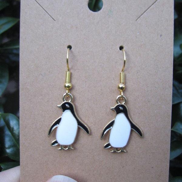 Penguin Earrings, Gold Plated, Bird Earrings, Animal Earrings, Gift for Her