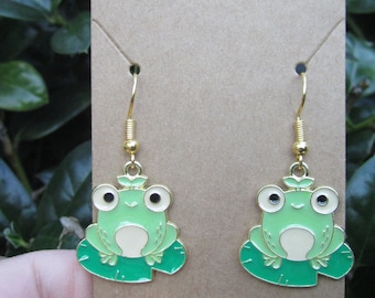 Frog Earrings, Frog on Lily Pad Earrings, Froggy Earrings, Amphibian, Cute Earrings, Unique Gifts, Gift for Her