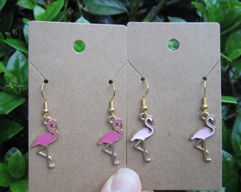 Flamingo Dangle Earrings, Pink Flamingo, Bird Earrings, Tropical, VSCO, Preppy, Brass Flamingo, Gift for Her