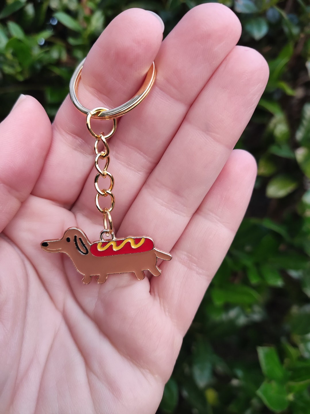 Dachshund Keychain, Dachshund as Hot Dog, Wiener Dog, Food Keychain