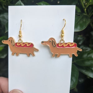 Wiener dog earrings, Dachshund Earrings, Hot Dog Earrings, Cute Weiner Dog, Food Earrings, Fun Earrings, Gift for Her, Gift for Dog Lover