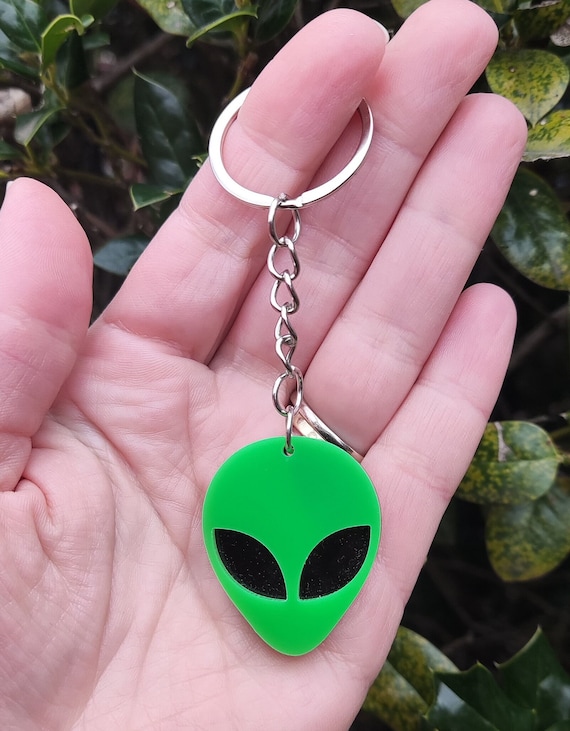 Alien Keychain, Acrylic Alien Head Keychain, Green Alien, Martian