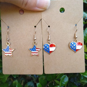 Flag Star Earrings or Flag Heart Earrings, American Flag, USA, Fourth of July, Independence Day, Patriotic Earrings, Stars and Stripes