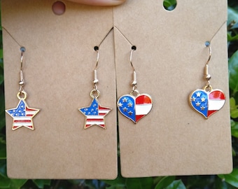 Flag Star Earrings or Flag Heart Earrings, American Flag, USA, Fourth of July, Independence Day, Patriotic Earrings, Stars and Stripes