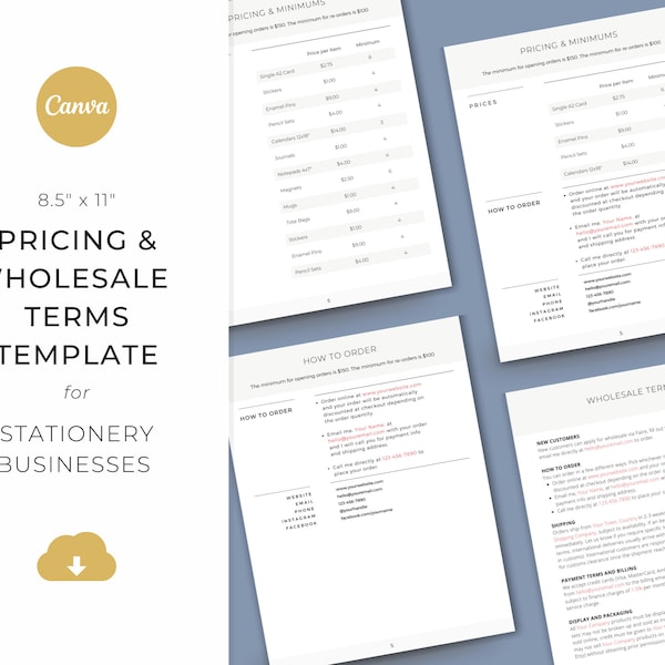 Wholesale Price List, INSTANT DOWNLOAD, Editable Template, Wholesale Terms, Price List, Canva Template, Terms & Conditions, Small Business