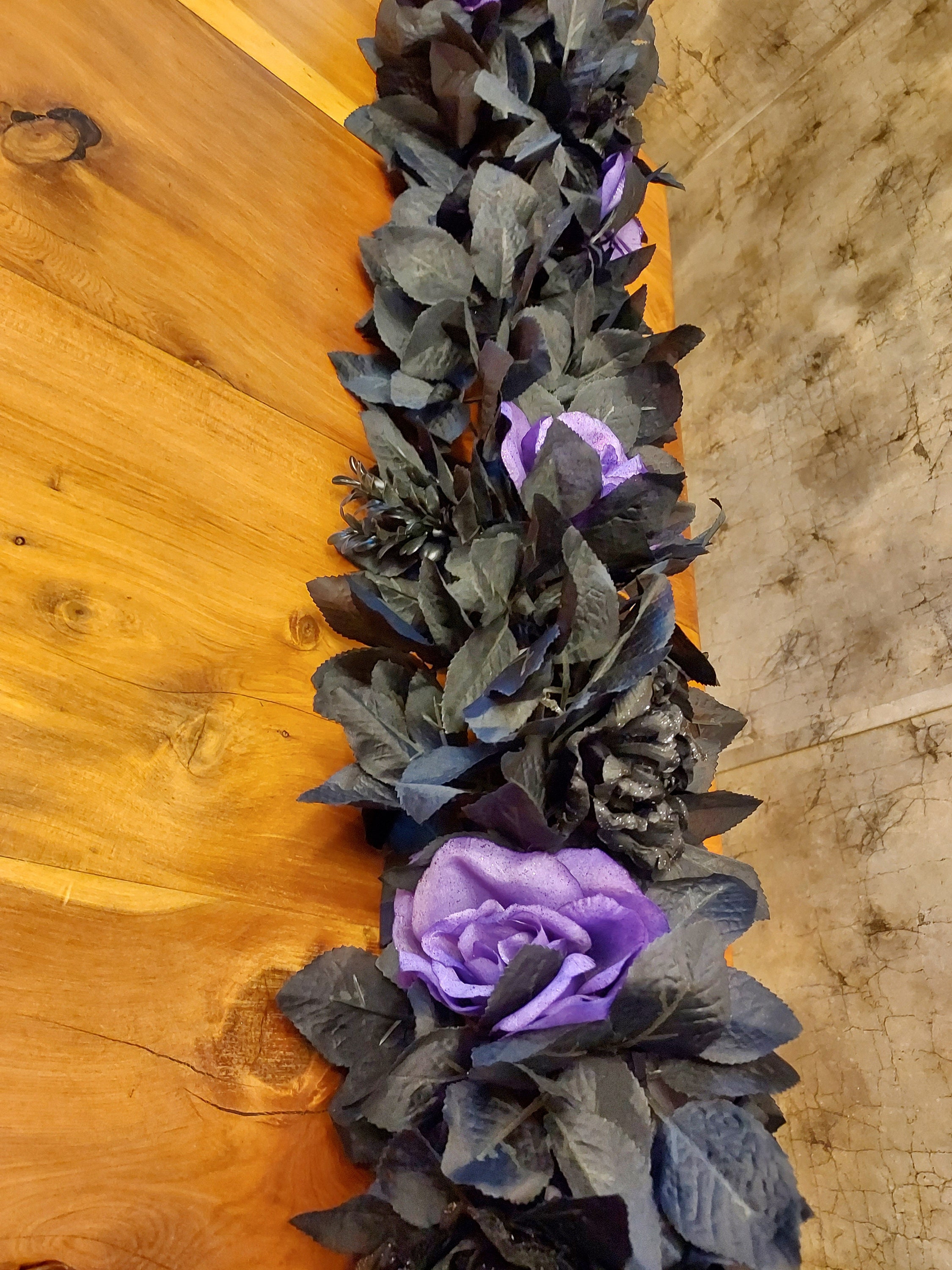 Lighted Halloween Garland Black Rose Garland Luxe Halloween Decor Halloween Wedding Decor Halloween Mantle Decor Halloween