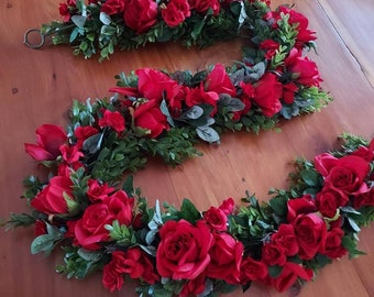 Kentucky Derby Decor, Derby Party Decor, Luxe Red Rose Garland, Derby Day Decor, Red Rose Decor, Red Rose Mantle Decor, Rose Table runner