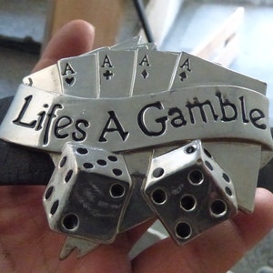 designer belt pokker belt gambaline belt lucky belt huge metal current famble belt LIFE IS GAMBLE 120 long 3,8 wide real Leather