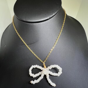 White and Gold Handmade Bow Necklace