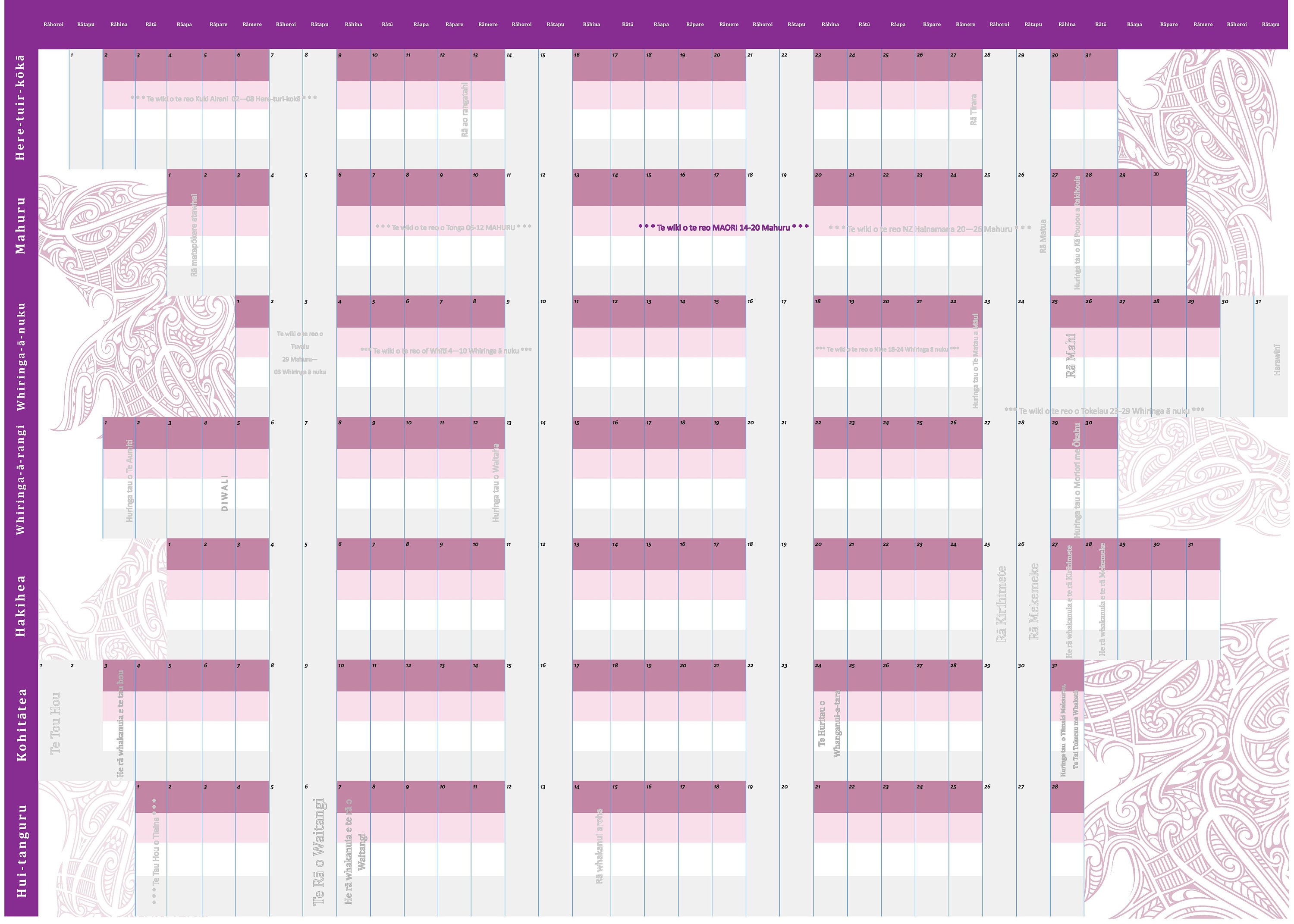 Wall Planner Calendars Magenta Maori Etsy