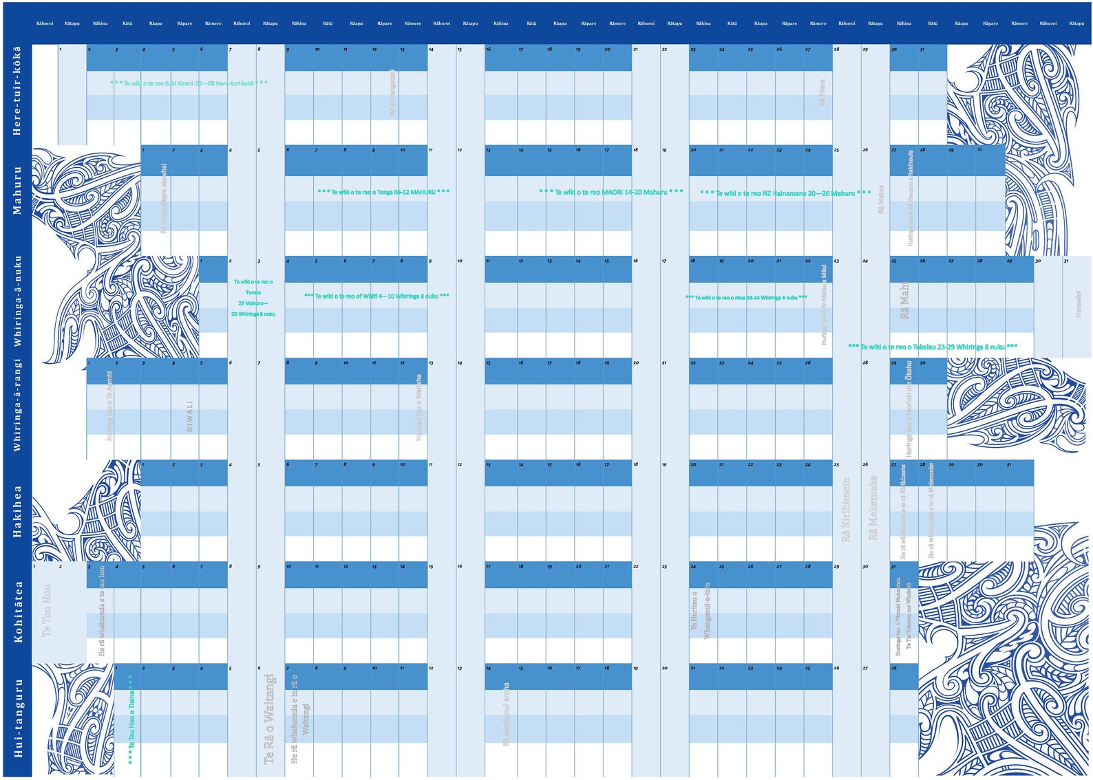 Wall Planner Calendar Blue Maori Etsy