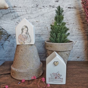 Weiße Häuser, Mini Holzhaus, Boho Stil, Regal Deko, Boho Dekor, Miniatur Haus Holzdekoration, kleine Holzhäuser, Wohndeko,