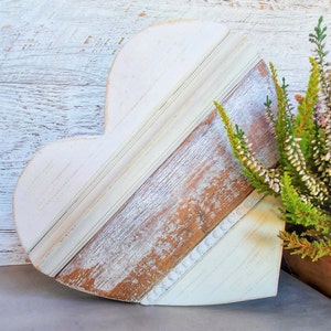 White rustic wooden heart. Vintage shabby chic decor. Cozy decoration. Unique gift. Rustic wooden ornament. Aged paint. Artisan gift.