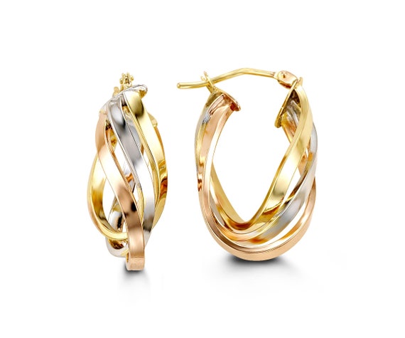 NEW 10K SOLID YELLOW GOLD TRICOLOR BABY KIDS HOOP EARRINGS NEW 10K SOLID YELLOW GOLD TRICOLOR BABY KIDS HOOP EARRINGS