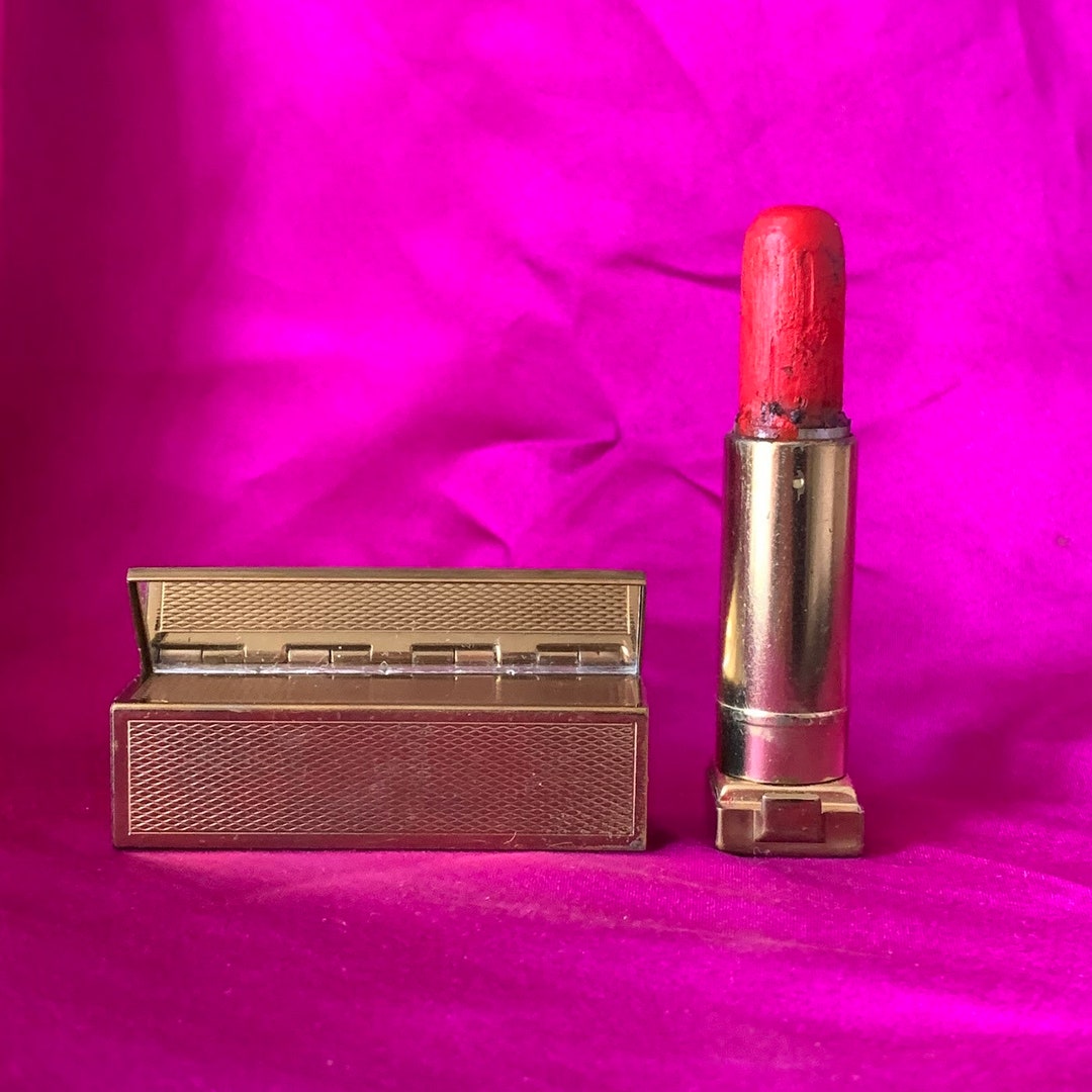 Vintage 1940s Gold Tone Lipstick Holder With Mirror & Red Etsy