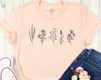 Cute Wild Flowers Shirt, Wildflower Tshirt, Floral Tshirt, Botanical Shirt, Flower Shirt, Nature Lover Shirt, Ladies Shirts, Gift for Womens