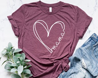 Personalized Mama Heart Shirt, Custom Mom Thirt, Mothers Day Gift, Custom Shirt for Mothers, Mom Tshirt, Mommy Tee, Mom Personalization Gift