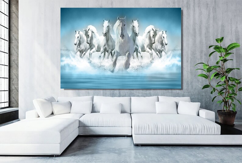 White Horses Print on Canvas White Horse Wall Art White Etsy