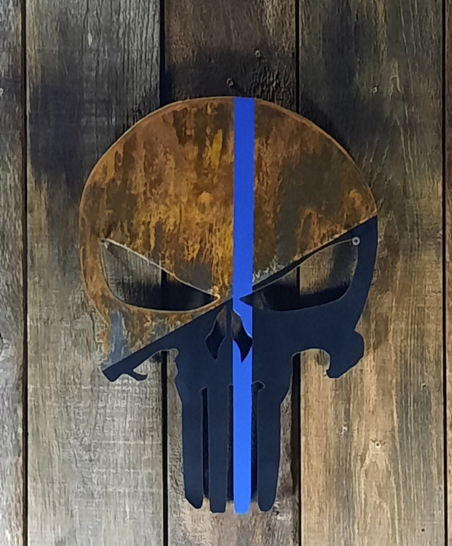 Punisher Metal Wall Art Thin Blue Line Etsy
