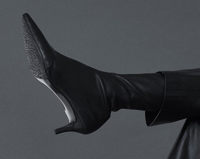 Black Ankle Boots With Kitten Heel, Women Ankle Booties With Pointy Toe