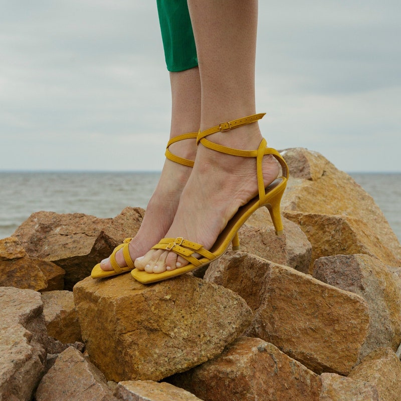 mustard wedge heels