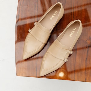Beige Leather Women Loafers Soft Flat Heels With Pointed Toe in Genuine Leather Slip on Flat Slide Shoes Milky Softback Penny Loafers Etsy