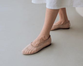 Chic Leather |  Mesh Square-Toe Ballet Flats | Handcrafted Comfort | Stylish Square-Toe Ballet Flats | Modern Elegance | Leather Ballet