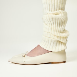 Milky Flats Women Pointed Closed Toe Shoes with Decorative Strap Off-White Flat Shoes Buckle Ballet Flats Low Heel Ballerina Flats Casual