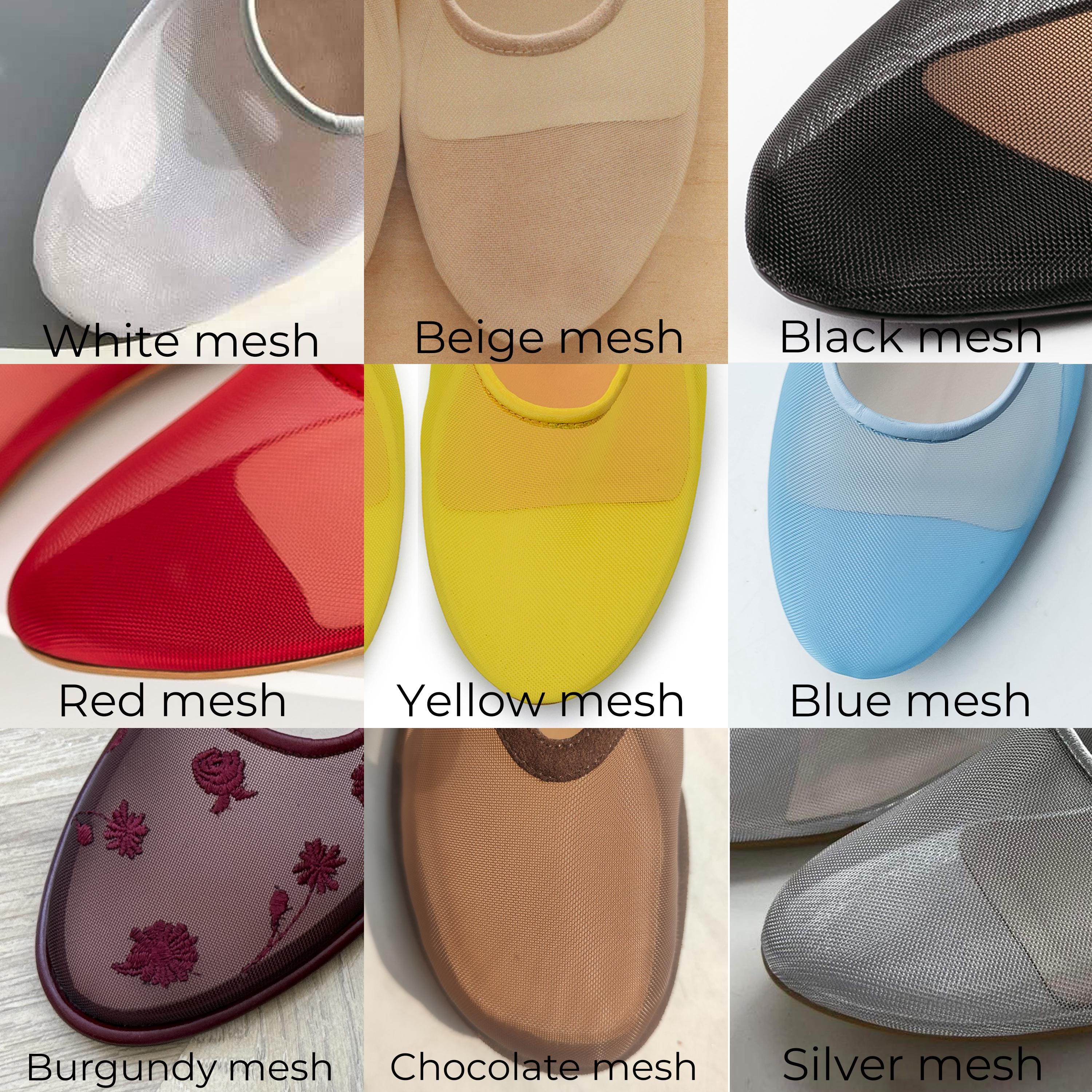 Yellow Mesh Flats With Almond Closed Toe and Genuine Leather Yellow Mesh Flats With Almond Closed Toe and Genuine Leather