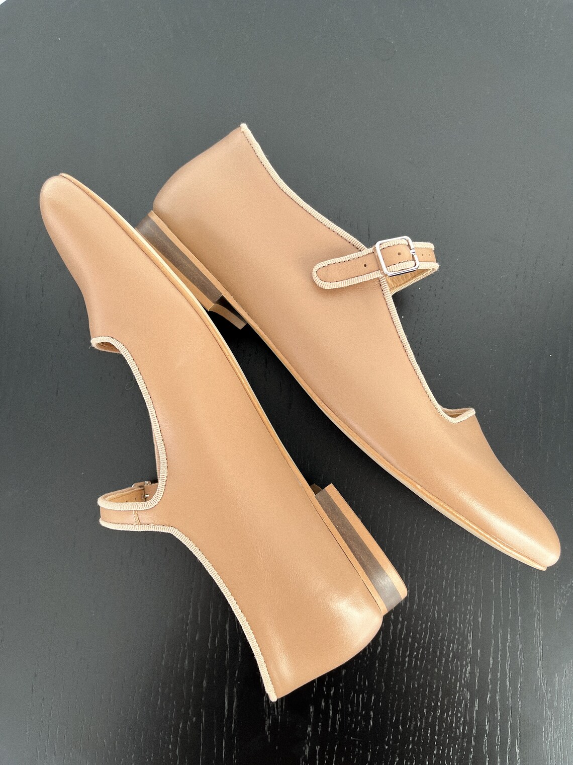 Tstrap Beige Mary Jane Shoes Woman Ballet Flats Almond Toe Etsy