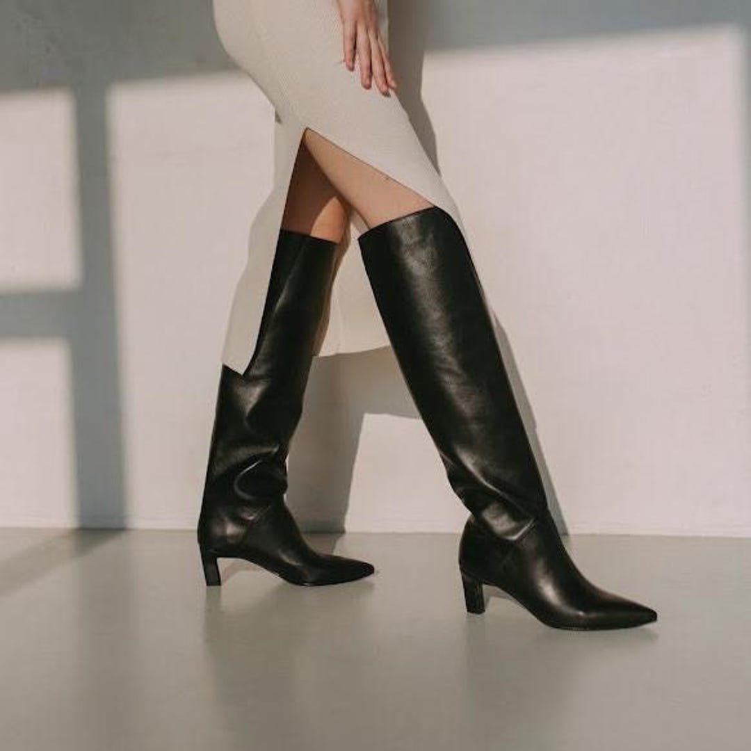 Tacón Bajo Botas Negras Por Debajo De La Rodilla Bota Alta Negra