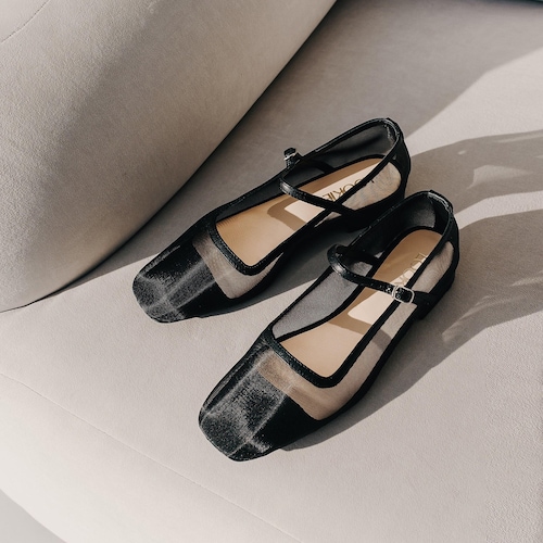 【新品】Her lip to Mary Jane Mesh Flats Black Mesh Mary Janes With Square Closed Toe and Leather Insole
