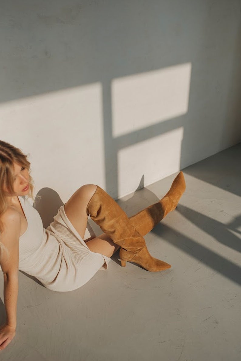 Caramel Knee High Boots With Kitten Heel Women Over the Knee - Etsy