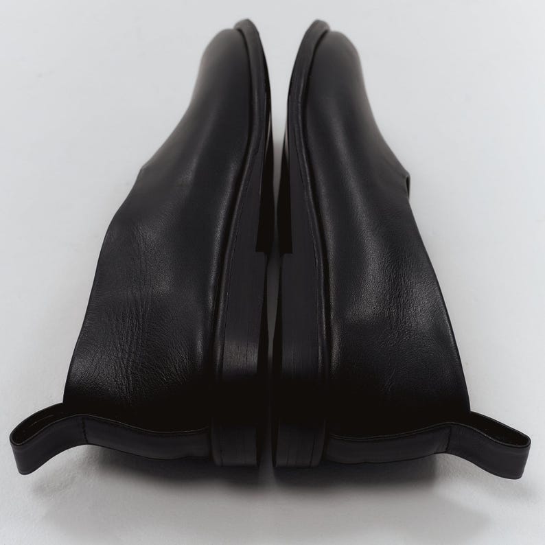 Black Flat Loafers from Natural Leather, Round Toe Flat Shoes, Anatomical Wide Fit Shoes, Minimalist Slip On Black Flats on Low Heel