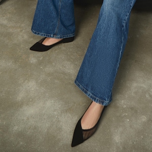 Black Mesh Flats with Closed Pointy Toe, Fishnet Ballet Shoes, Jelly Shoes, Transparent Slip On Women Flat Shoes, Casual Summer Flats