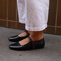 Black Mary Jane Woman Flats with Arch Strap, Almond Toe Handmade Flats Soft Genuine Leather, Vintage Retro Style Everyday Ballet Shoe product logo