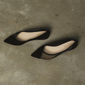 Black Mesh Flats with Closed Pointy Toe, Fishnet Ballet Shoes, Jelly Shoes, Transparent Slip On Women Flat Shoes, Casual Summer Flats