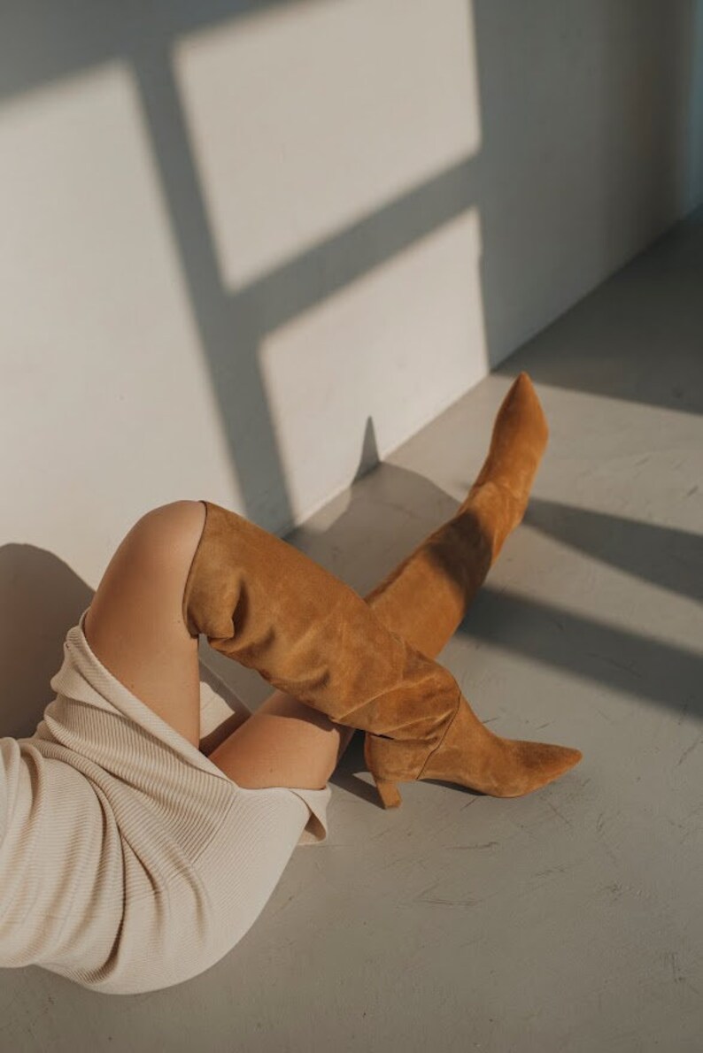 Caramel Knee High Boots With Kitten Heel Women Over the Knee - Etsy