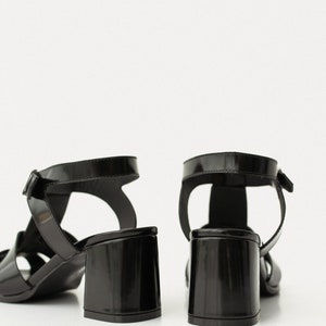 Black Fisherman Sandals, Leather Gladiator Buckle Closed Toe Sandals, Women Summer Sandals, Mid Heel Shoes with Open Back and T-Strap image 7