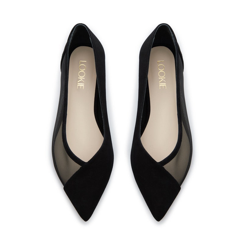 Black Mesh Flats with Closed Pointy Toe, Fishnet Ballet Shoes, Jelly Shoes, Transparent Slip On Women Flat Shoes, Casual Summer Flats