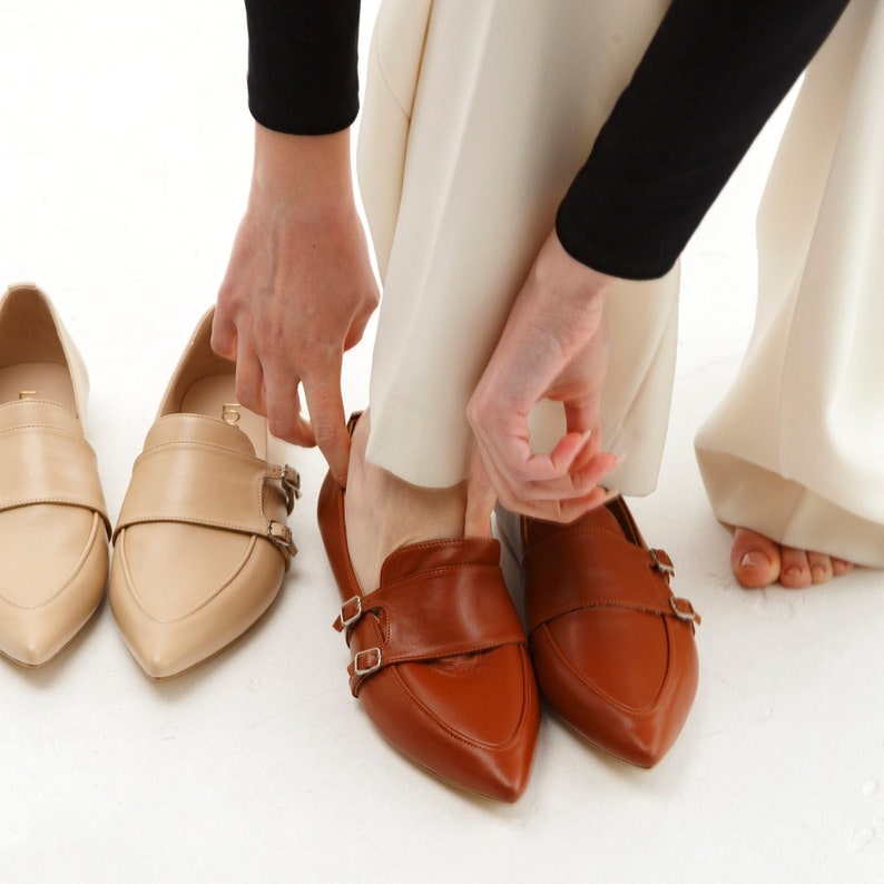Beige Women Loafers, Soft Flat Heels with Pointed Toe in Genuine Leather, Slip on Flat Slide Shoes, Off White Milky Softback Penny Loafers