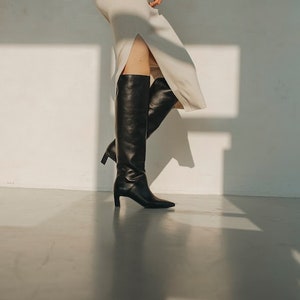 Black Knee High Boots With Kitten Heel, Women Over the Knee Boots With ...