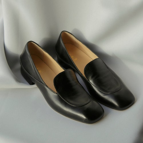 Bezwaar vlinder De lucht Women Black Loafers With Square Closed Toe Handmade Slip Ons - Etsy